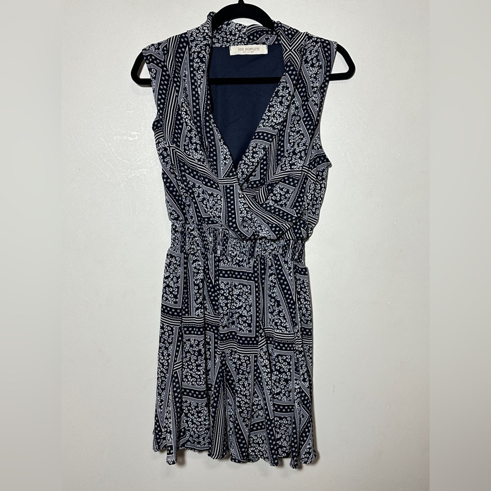 Navy and White V Neck Sleeveless Lined Dress Size Medium Y2K Preppy - Picture 1 of 7